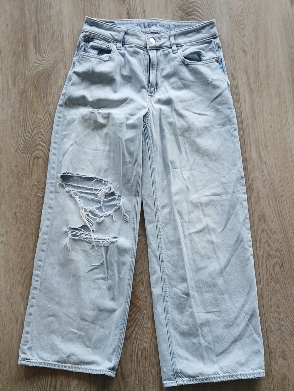 American Eagle Outfitters Super High Rise Baggy Wide Leg Distress Jeans 2